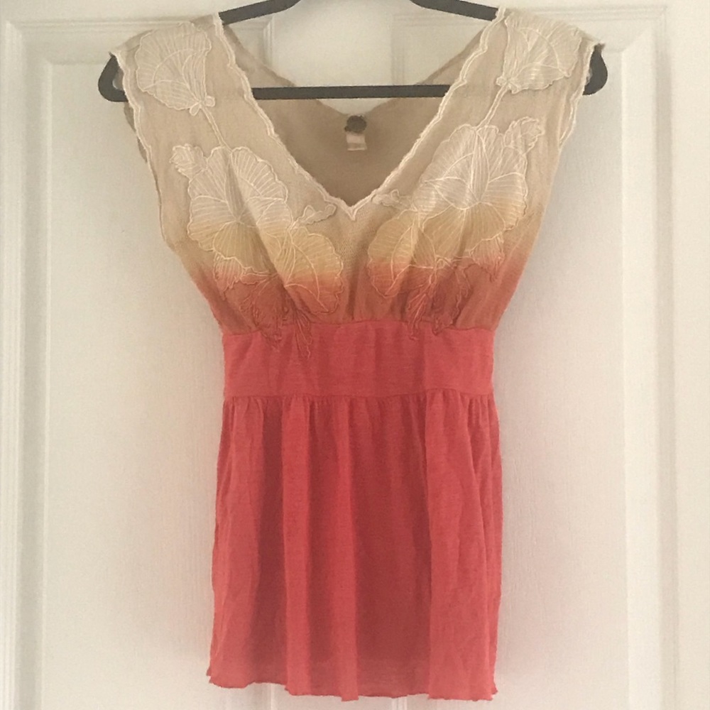 Free People Embroidered Ombré Top XS